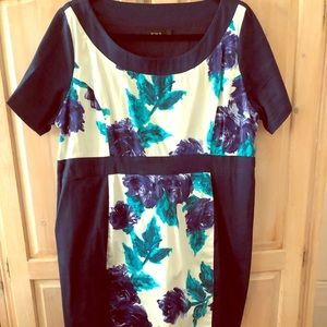 Knee length blue and floral dress